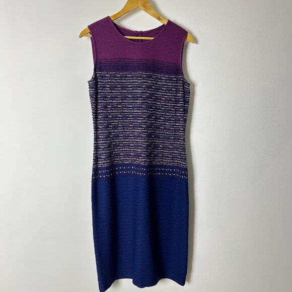 St. John Blue Purple Texture Tweed‎ Career Jacket Blazer Dress Set Women'… - Picture 6 of 15